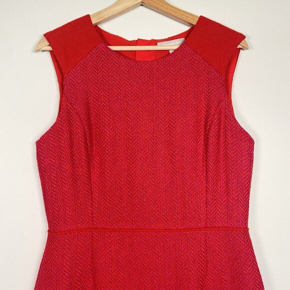 Banana Republic Wool Blend Red Pink Herringbone Sheath Dress Size 10 Mod Retro - Picture 2 of 11